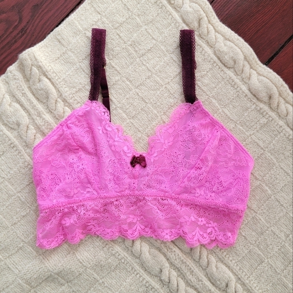 Honeydew Claudia Lace Bralette Pink and Maroon size Small